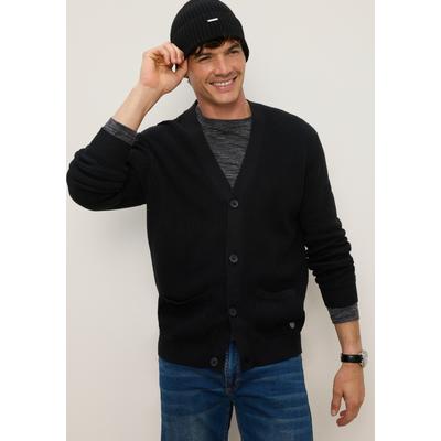 Strickjacke BRUNO BANANI, Herren, Gr. XL, schwarz, Obermaterial: 50% Baumwolle, 50% Polyacryl, unifarben, regular fit normal, tiefer V-Ausschnitt, Rippbündchen, Strickjacken Strickjacke, Zeitloses Design, vielseitig kombinierbar. Ein Must-have