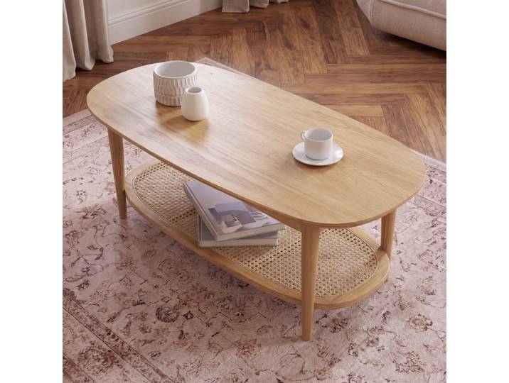 Table basse en bois de pin et cannage en rotin, L115 cm
