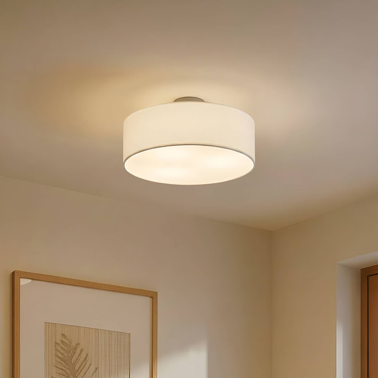 Ceiling Light Sebatin Lindby, dimmable, White / opal, Bedroom, Textile / fabric / silk, Modern, Ceiling Light