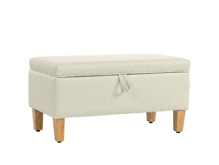 LIA Banc de rangement bout de lit repose-pieds rembourré en lin avec pieds en bois de caoutchouc 71x37x36cm beige