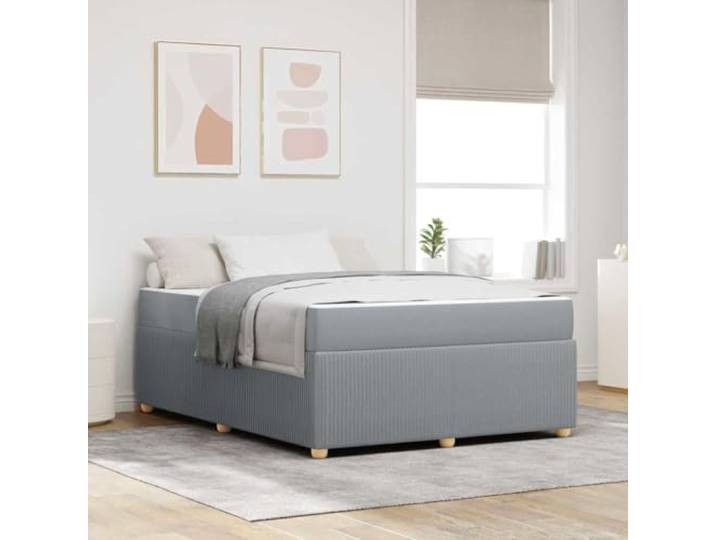 Schaumstoffrahmen Minimalistisches Design Schlafsofa Hellgrau 140 x 200 cm Bettrahmen mit Matratze Hellgrau 140 x 200 cm Stoff Schlafsofa mit Lattenrost Doppelbett Boxspring Optik Modernes Polsterbett