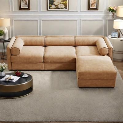 ZWYO HOSIMU "109"" L-Shaped 3-Seater Chenille Sofa with Ottoman and Hidden Storage(Cylindrical Backrest Design)"