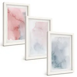 BILDER SET 3er Set - 20x30 cm Weißer Rahmen - Pastellfarben auf Leinwand