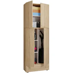 VCM, Kleiderschrank, Holz Besen Putzschrank Lona mit Drehtüren Schublade (70 x 39 x 200 cm)