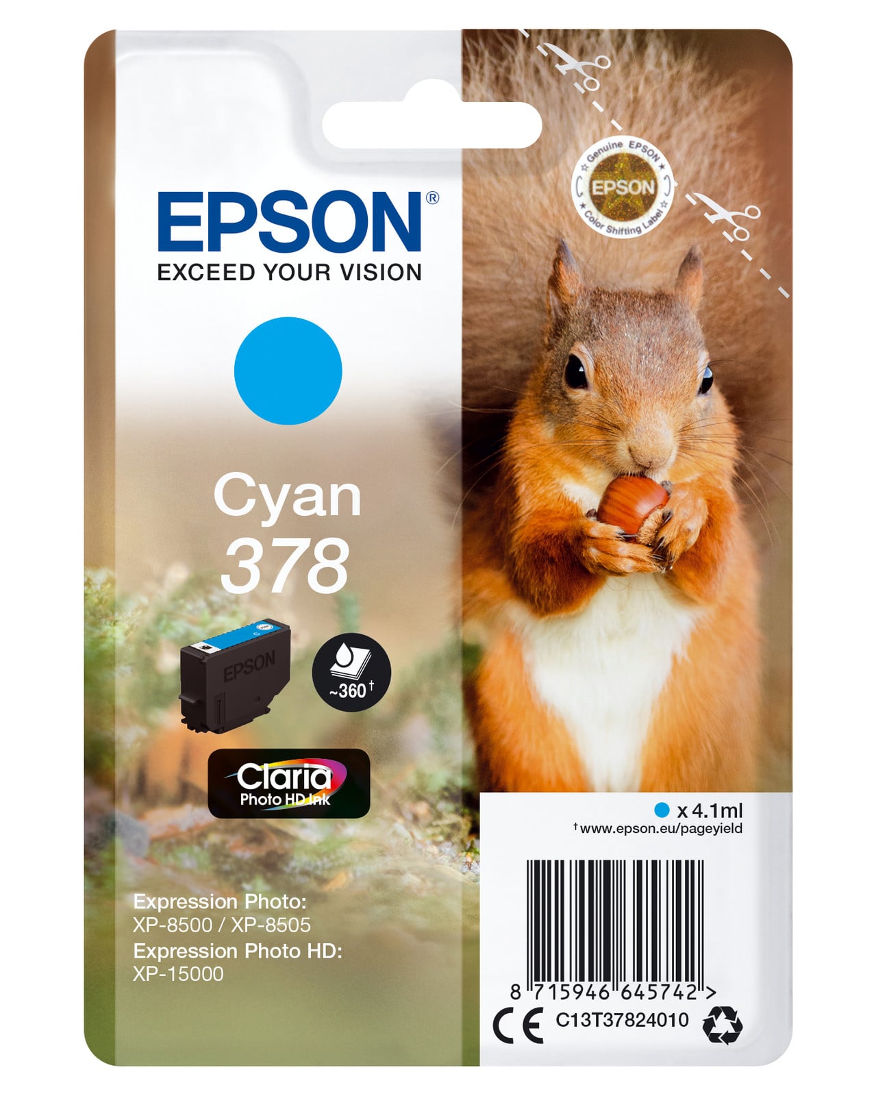Epson C13T37824010 Claria Photo HD inktpatroon - Cyaan - Type 378