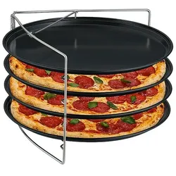 Relaxdays Pizzablech 4er Set mit Gestell Anthrazit,Silber