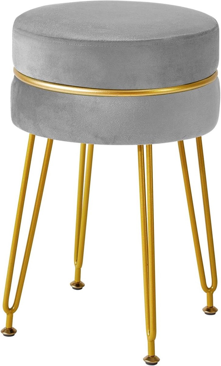 Fluwelen Ronde Voetenbank Ottomaanse Kruk Grijs - Hoogte: 47 cm