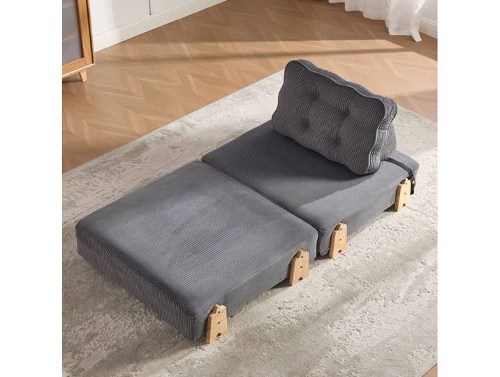 MEUBLIV Fauteuil convertible 1 place en canapé-lit cord gris foncé format compact structure en bois