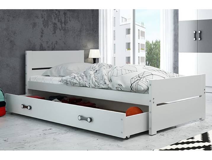 Jugendbett Bartholomäus 90x200 Weiß Komplettset inkl. Federlattenrost - stabiles Holzbett aus Kiefer mit Schublade, modernes Jugendbett & Kiefernbe