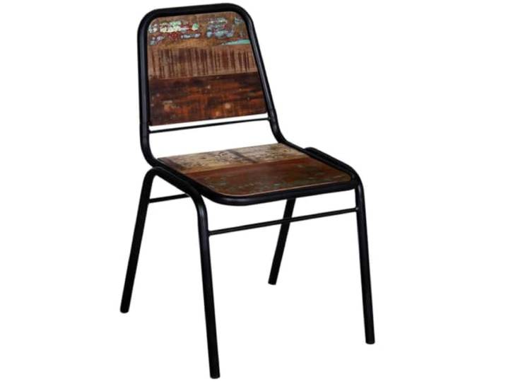 KLGBNCVE Esszimmerstühle 6 STK. Altholz Massiv Holz k-Stil, Vintage, Retro, Stahlgestell pulverbeschichtet, handgefertigt, Teak-Mango-Akazienholz, Unikat