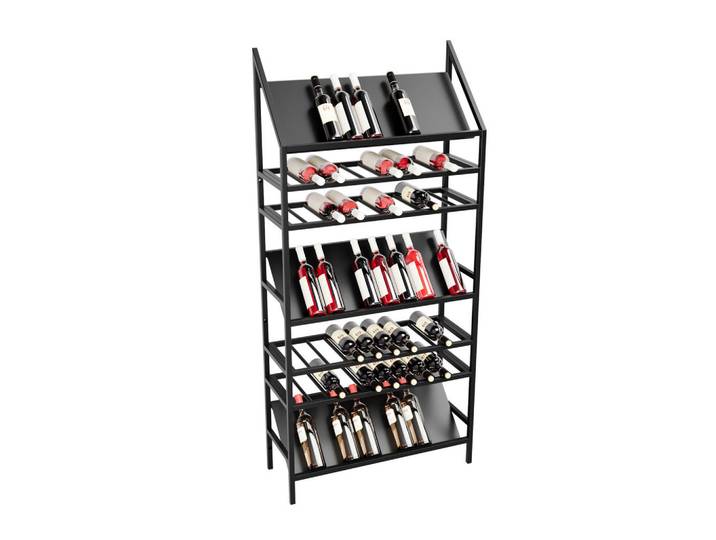 Metalo Pro Weinregal für 70 Flaschen aus Metall, schwarz Alsace, Schwarz, 80x170x30 cm, Weinregale