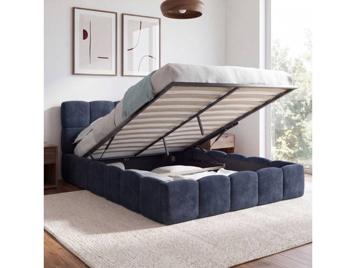 Lit coffre double NUAGE 140 cm bleu