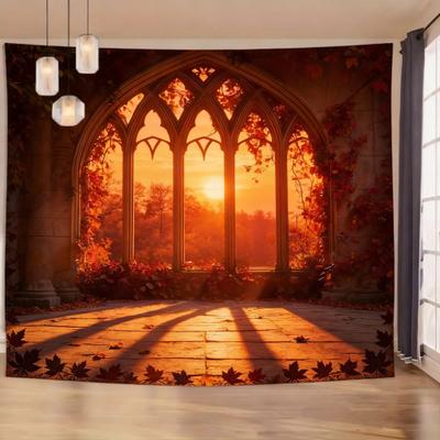 Uplift Treasures Gothic Window Landscape Wall Tapestry 4 150x300cm59x118in