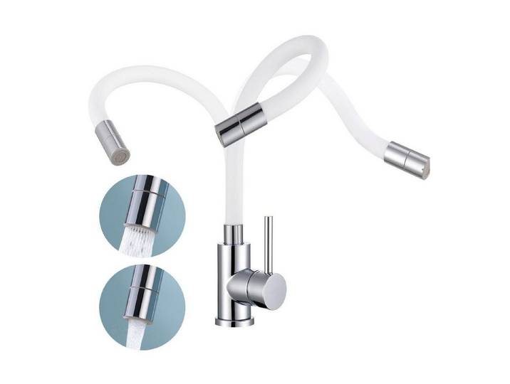 LuxusKollektion Küchenarmatur Küchenarmatur Flexibel Edelstahl Weiß (1-St)