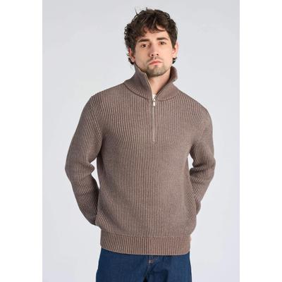 Strickpullover LINDBERGH "Strickpullover Relaxed Fit", Herren, Gr. L, braun (braun mix), Obermaterial: 60% Baumwolle, 40% Polyester, hoch geschlossener Ausschnitt, Pullover Strickpullover
