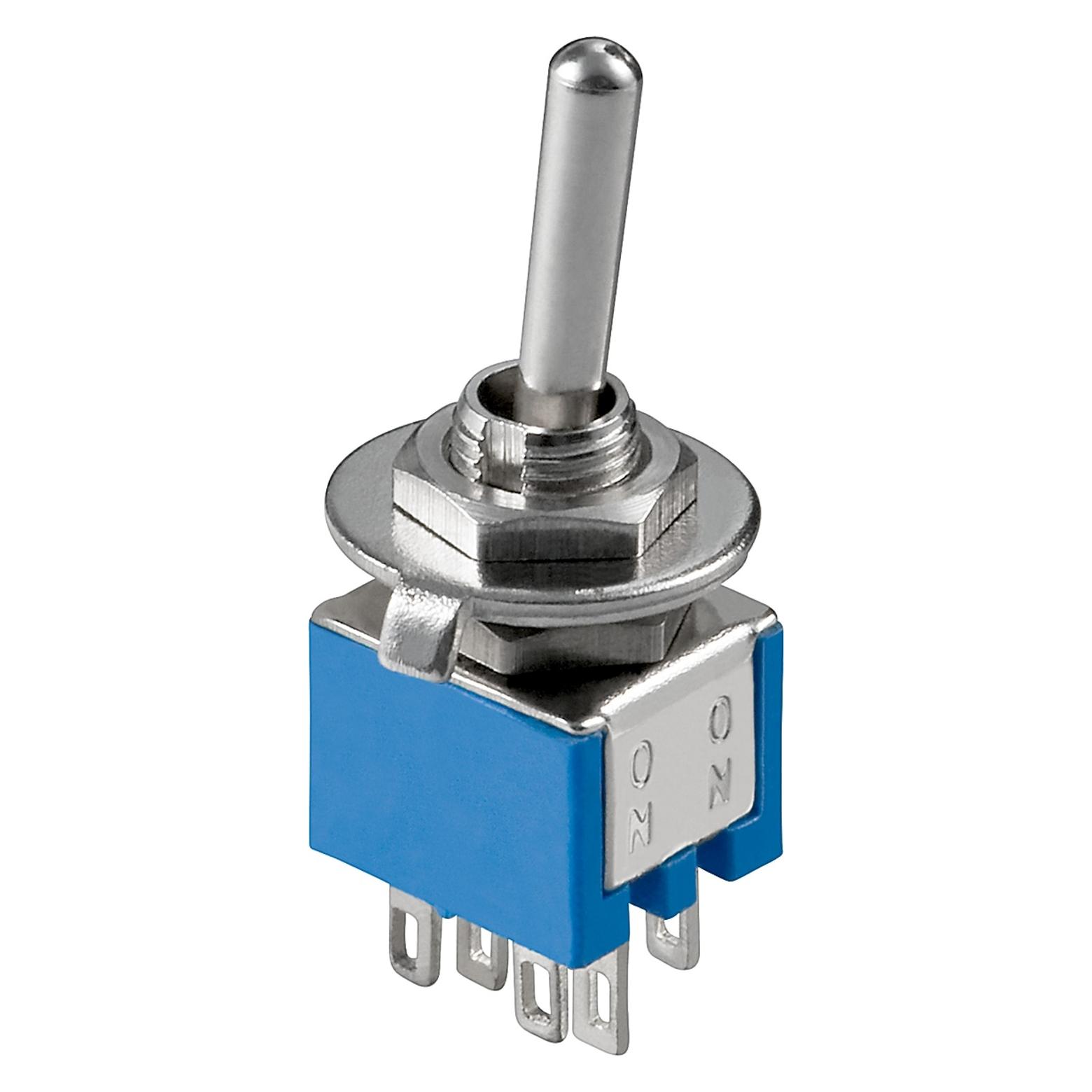 Goobay Kippschalter Miniatur, 2x UM, 6 Pins, blaues Gehäuse (10015)