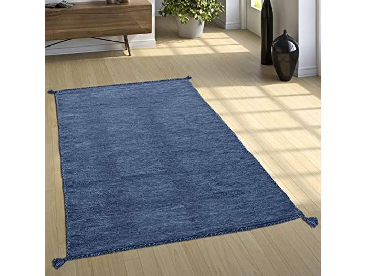 Paco Home Designer Teppich Webteppich Kelim Handgewebt 100% Baumwolle Modern Meliert Blau, Grösse:120x170 cm