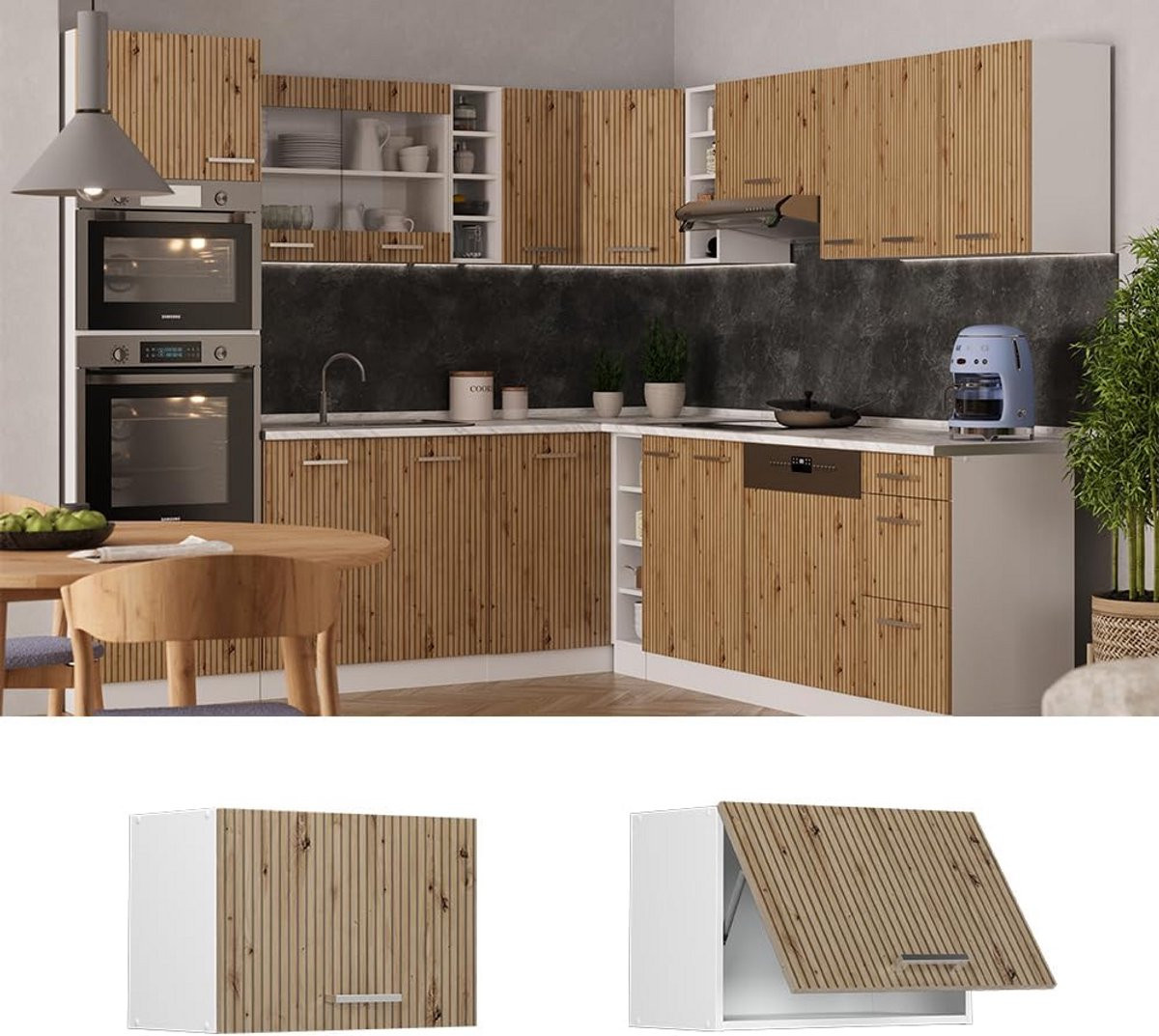Keuken Wandkast in Eiken en Wit met Houtlook