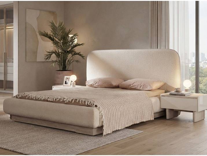 Xlmoebel Polsterbett Bett Nachttische Beige Modern Edel Polsterbett Doppelbett Set