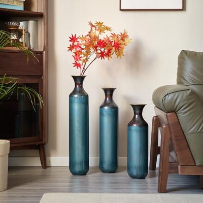Hand-Forged Burnt Metal Vase Trio - Rustic Textured Floor Vases for Farmhouse & Industrial Decor (Set of 3)