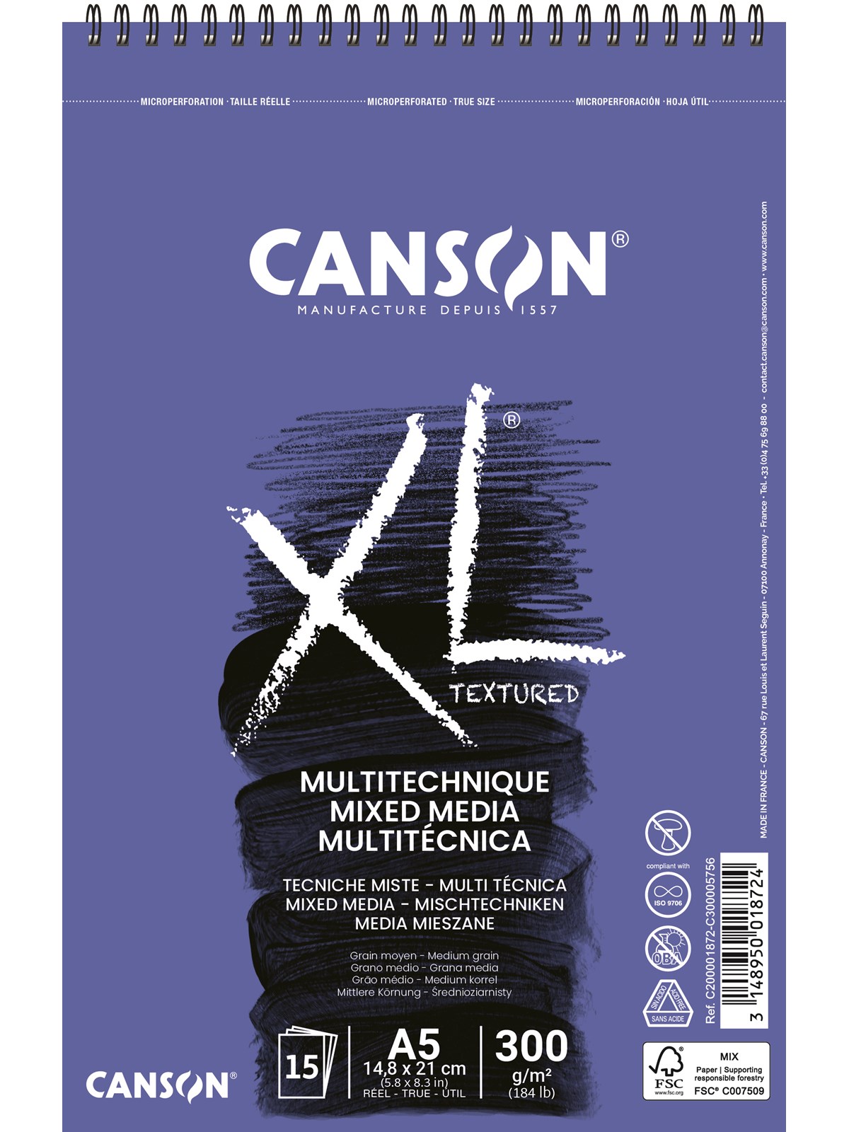 Canson XL Mix-Media MG A5 300G Spiral 15 SH
