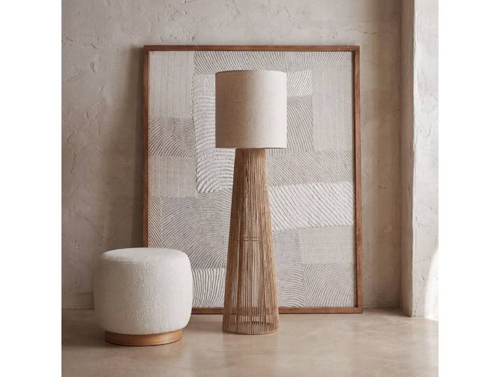 Stehlampe aus Papier mit beigefarbenem Lampenschirm, Höhe 141 cm