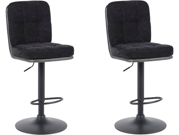 Barhocker HELA VILA , schwarz (schwarz, vintage anthrazit), B:42,5cm H:102cm T:56cm, 100% Polyester, Hocker, Barhocker, 360 drehbar, höhenverstellbar, Materialkombi