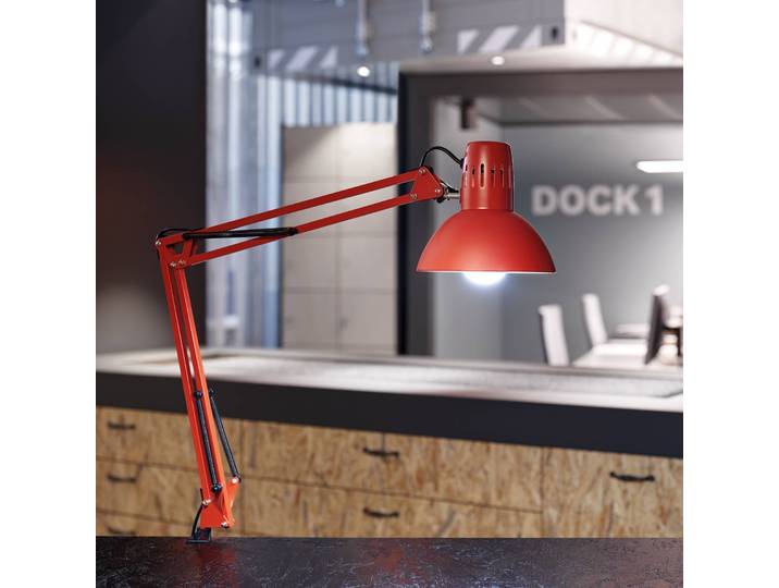 Klemlamp MAULstudy, rood, Werkkamer / Kantoor, metaal, Klemlamp