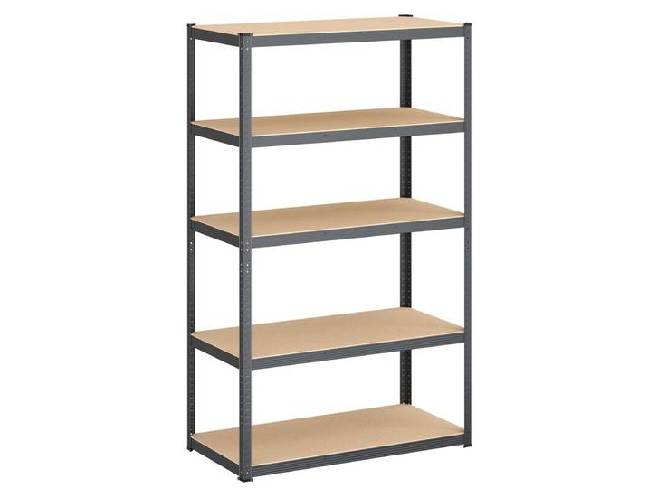 JOYFURNOS Étagère à 5 niveaux, Étagère de rangement en acier pour garage abri, Capacité de charge 750 kg, Gris