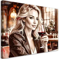 LEINWANDBILD Frau Restaurant Rotwein 90x60cm
