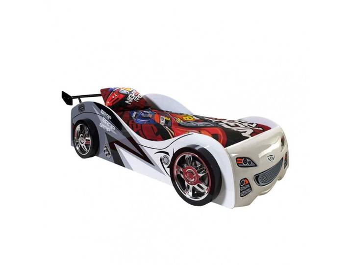 FASTER - Lit Voiture de Course 90x200cm Blanc Gris Noir