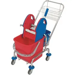 CleanSVEinfachfahreimer Putzwagen, Deichsel, verchromt mit 20 l Eimer, Presse, Deichselkorb