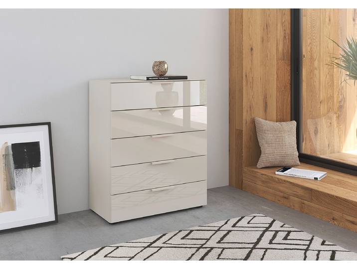 Kommode Flipp Glas 5 Schubladen Typ B 80cm Beige/Kaschmir