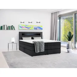 M-Punkt Boxspringbett KUBA KING mit Bettkasten 180 x 200 cm Webstoff Schwarz mit Visco Topper Bett Bettkasten Taschenfederkern