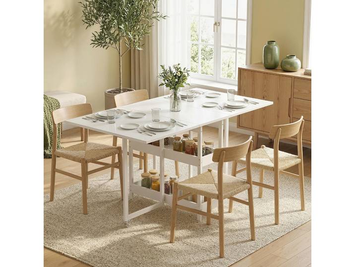HOMCOM Table Pliante Industrielle 4 Pers. Étagères Métal Blanc