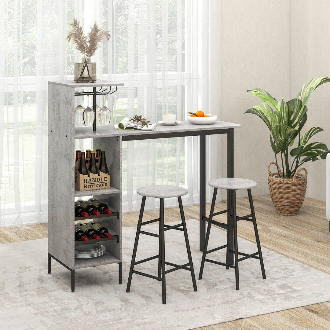 Borough Wharf Annias 120 cm Steel Bar Set Bar Cabinet Gray 120cm H X 40cm D X 120cm L
