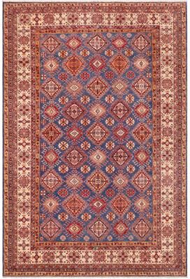 Treasured Knots Southwestern Super Kazak Ari Blue/Beige Hand Knotted Wool Rug - 9'1'' x 12'7''