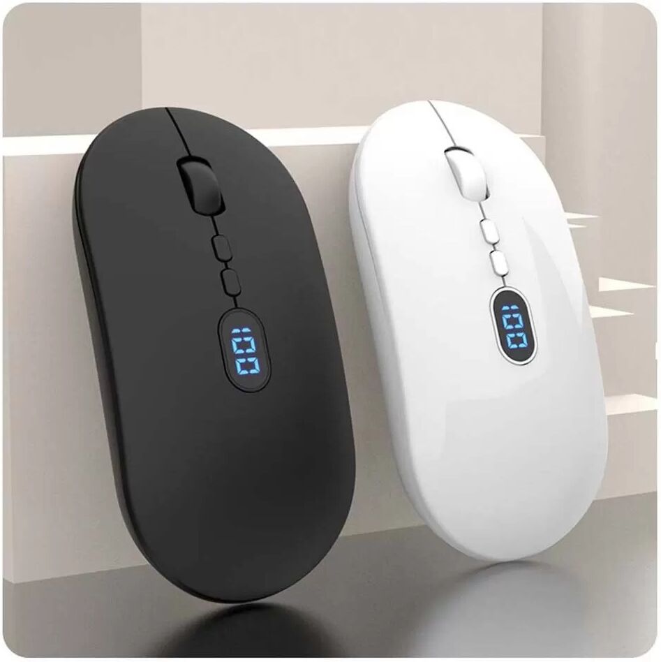 INF USB Kabellose Bluetooth Maus mit Digitalanzeige - 2.4G + Bluetooth Dual-Modus Wiederaufladbare Maus Schwarz