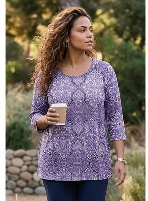 Plus Size Women's Suprema® Feather Together Tee by Catherines in Vintage Lavender Medallion (Size 4X)