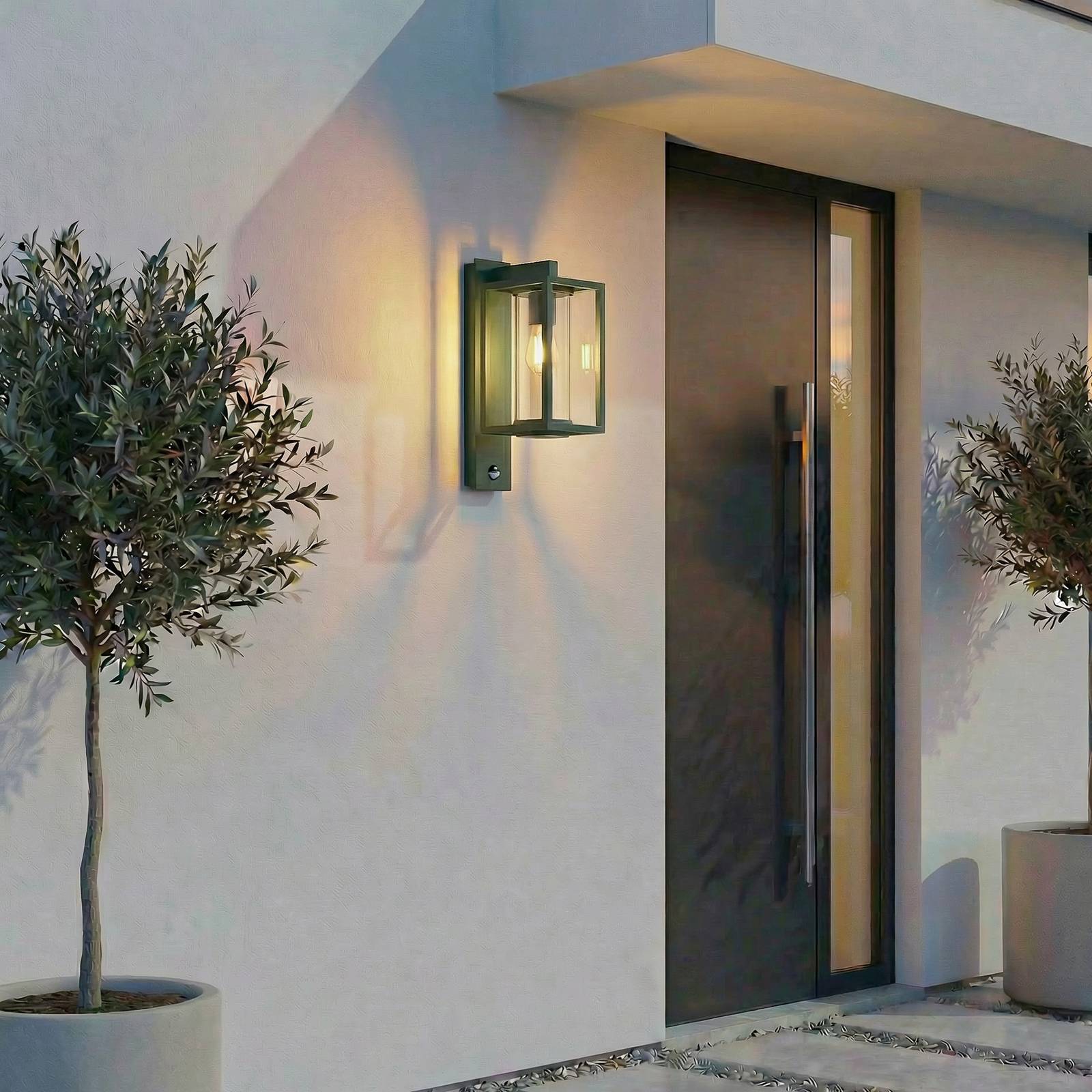 Outdoor Sensor Wall Light Ferda Lucande, dimmable, Green, Aluminium, Modern, Outdoor Wall Light