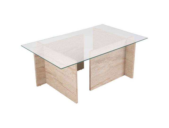 CALICOSY - Table basse avec plateau en verre L105 cm - NOAH - Travertin
