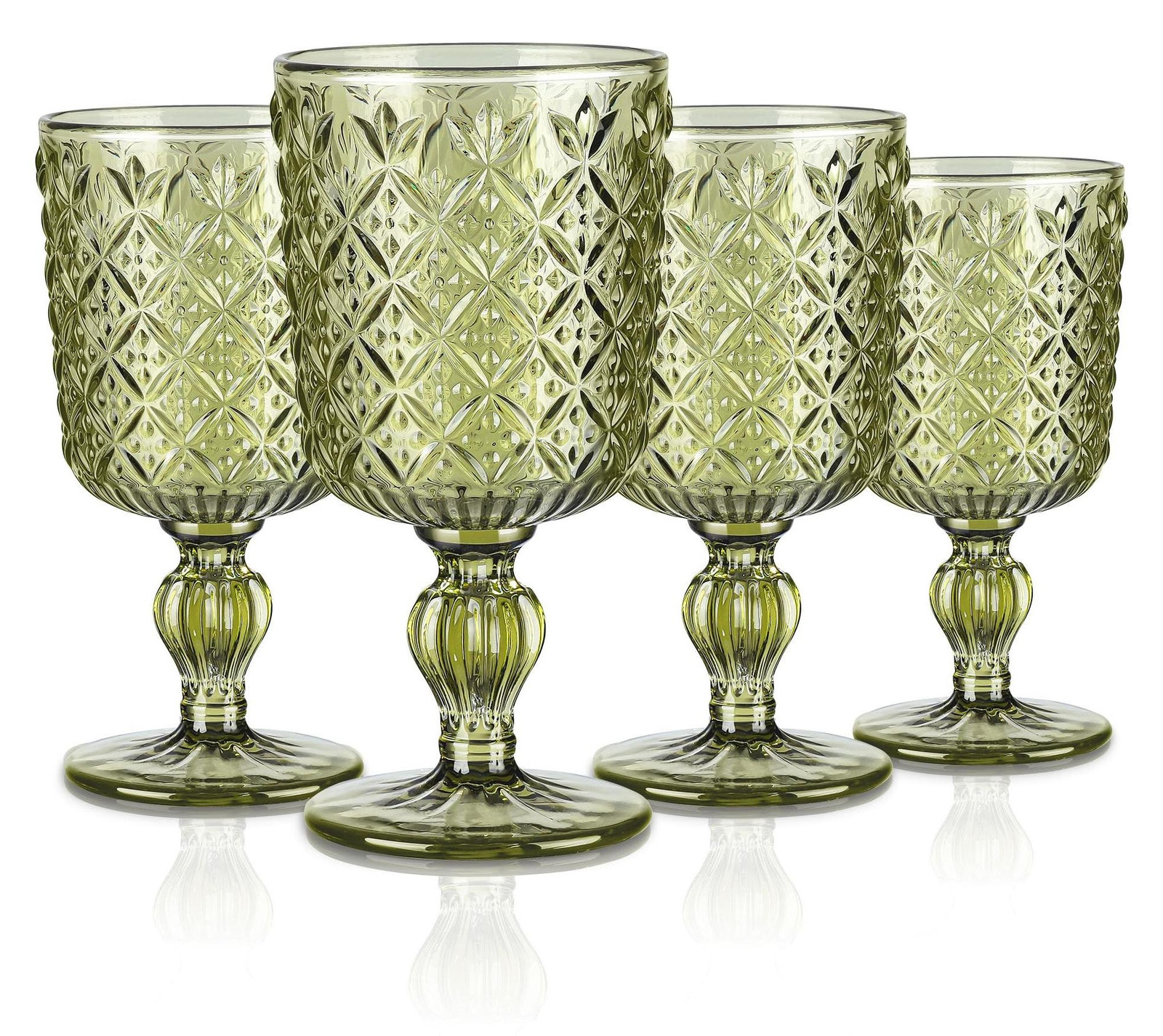 Set van 4 vintage groene wijnglazen van glas