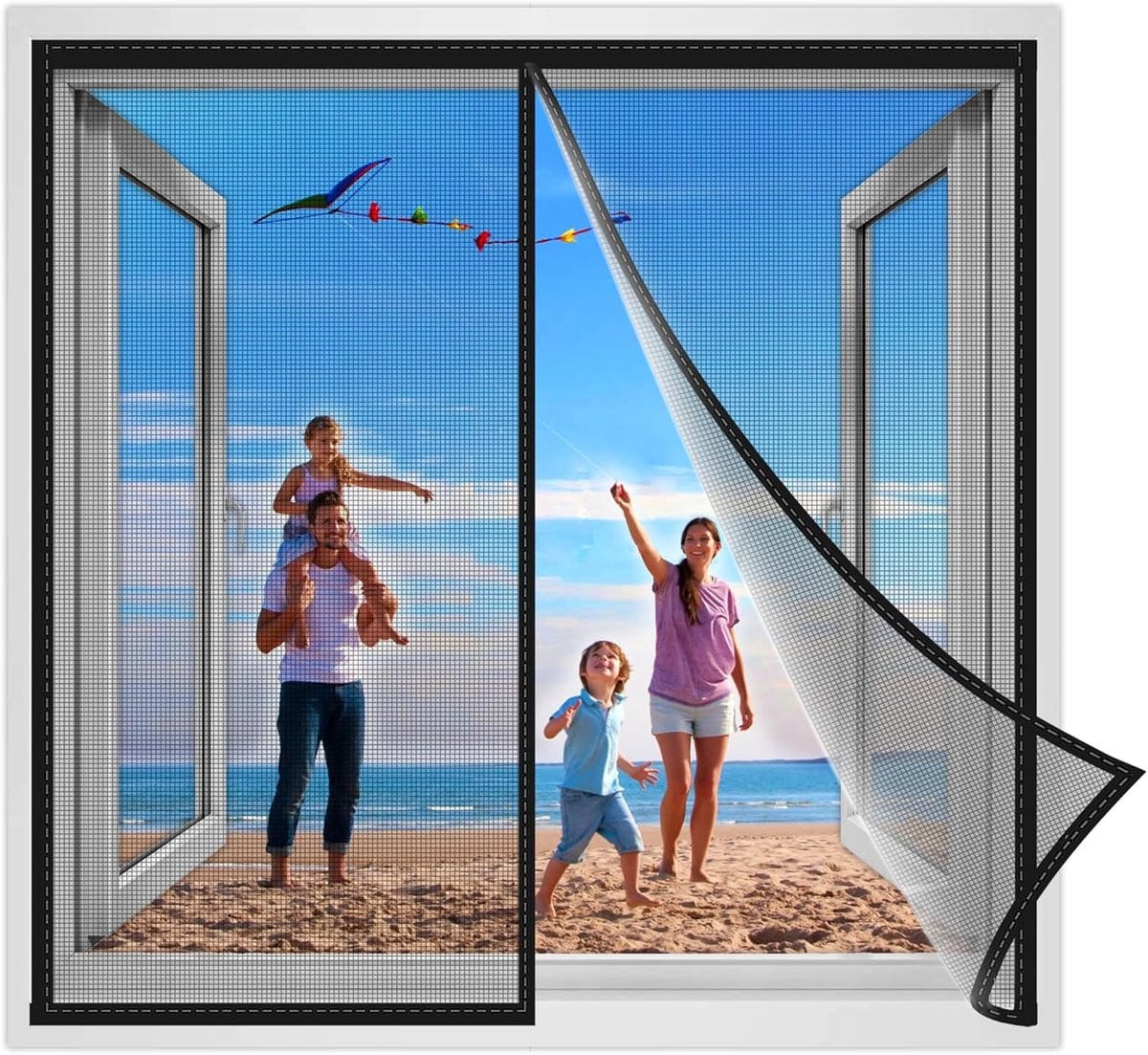 Zelfsluitend magnetisch vliegengordijn voor het raam - Zwart - 55 x 90 cm