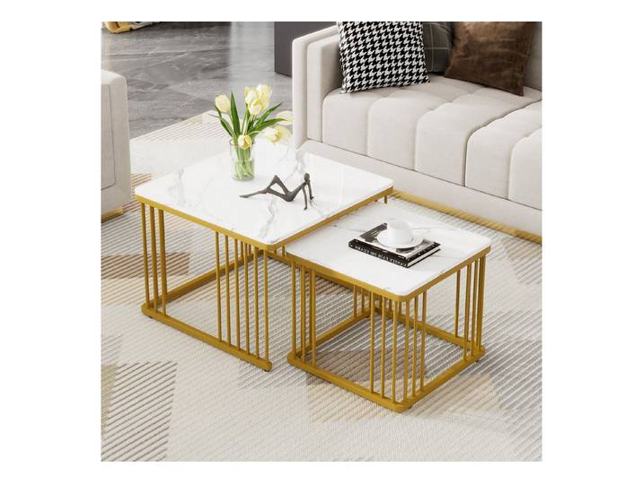 Fine Life Pro Couchtisch Couchtisch-Set 2er Marmoroptik, 2 Tische, Gold, Wohnzimmer