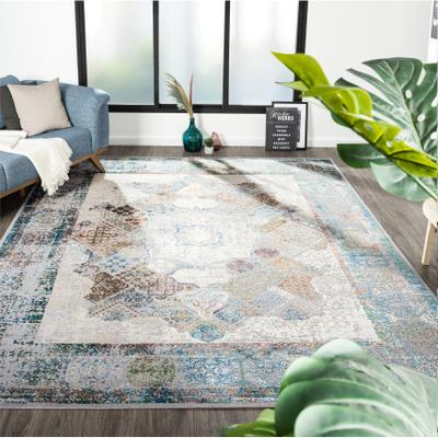 KALATY Reserve Sky Blue Tribal Medallion Area Rug