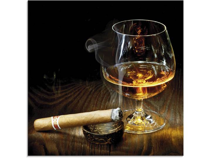 Glasbild ARTLAND Zigarre und Cognac , braun (farbe bild(er): braun), B:20cm H:20cm, Bilder, Glasbild, in verschiedenen Grössen