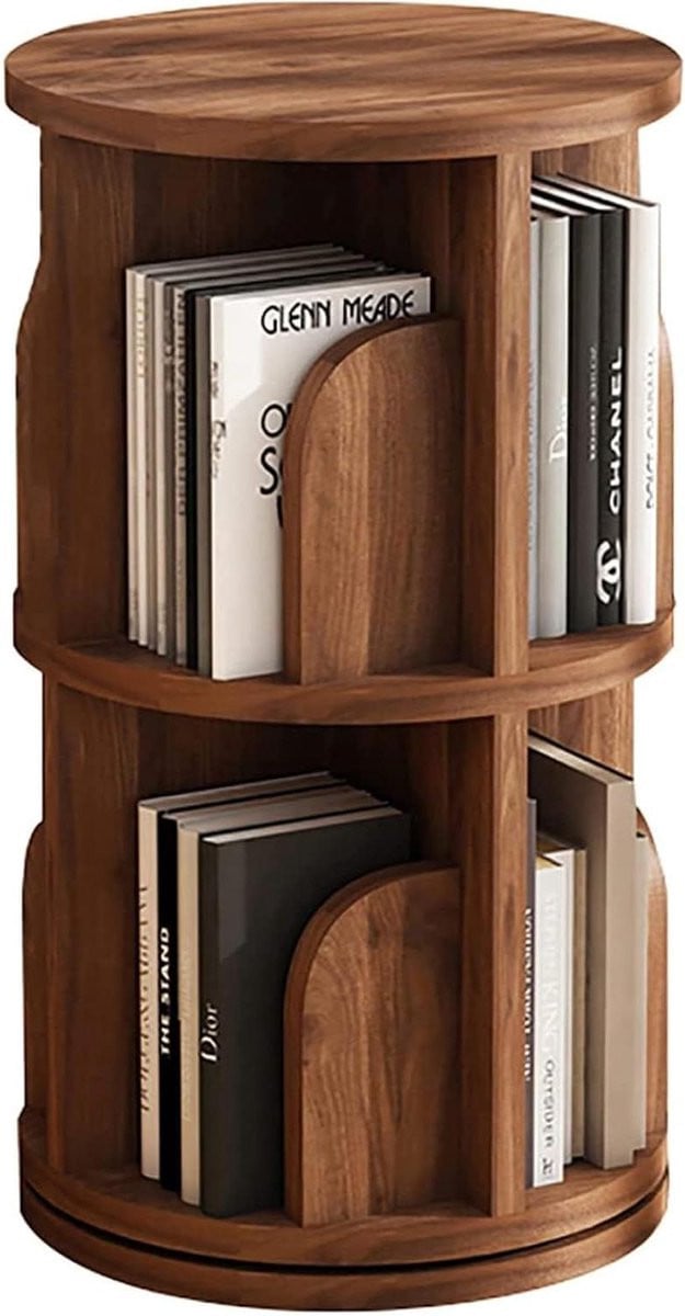 Draaibare Boekenkast met Ronde Planken in Houtkleur voor 360 Graden Rotatie