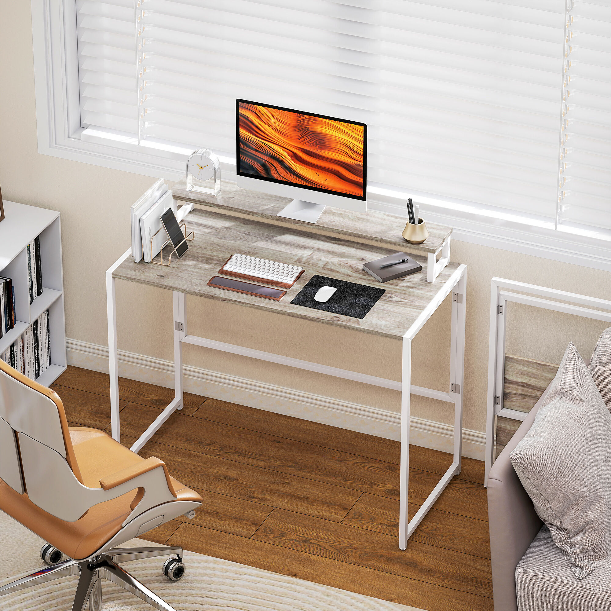 Altro Scrivania Pieghevole Salvaspazio Con Stand Per Monitor Rimovibile, 100x48x87.5 Cm, Legno