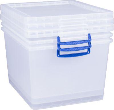 Really Useful Boxes Aufbewahrungsboxen, transparent, mit Deckel, 33,5L, 3 Stück
