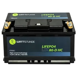 WATTSTUNDE LiFePO4 Akku 12V 80Ah LIX80-HC inkl. BMS & Bluetooth mit 0% MwSt nach §12 Abs. 3 UstG